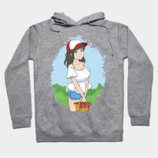 scenery depicting a Anime girl holding a picnic basket Hoodie